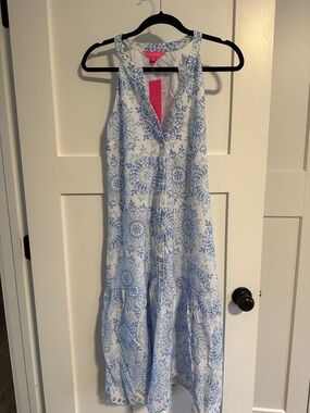 Lilly Pulitzer White Dress with Light Blue Embroidery